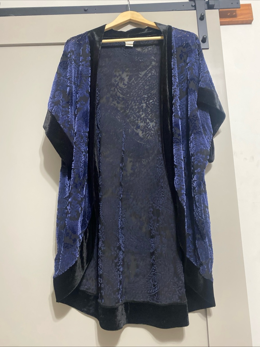 Ariat Royal Blue & Black Velvet Floral Open-Front Kimono